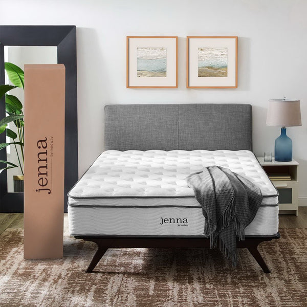 Modway Furniture Jenna 14" California King Hybrid Mattress - Pocketed Coils & Breathable Foam for Ultimate Comfort MOD-6086-WHI