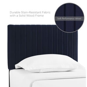 Modway Furniture Keira Performance Velvet Twin Headboard - Modern Design, Plush Comfort, Durable & Stylish for Bedrooms Midnight Blue MOD-6093-MID