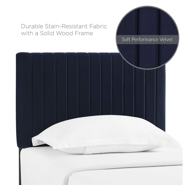 Modway Furniture Keira Performance Velvet Twin Headboard - Modern Design, Plush Comfort, Durable & Stylish for Bedrooms Midnight Blue MOD-6093-MID