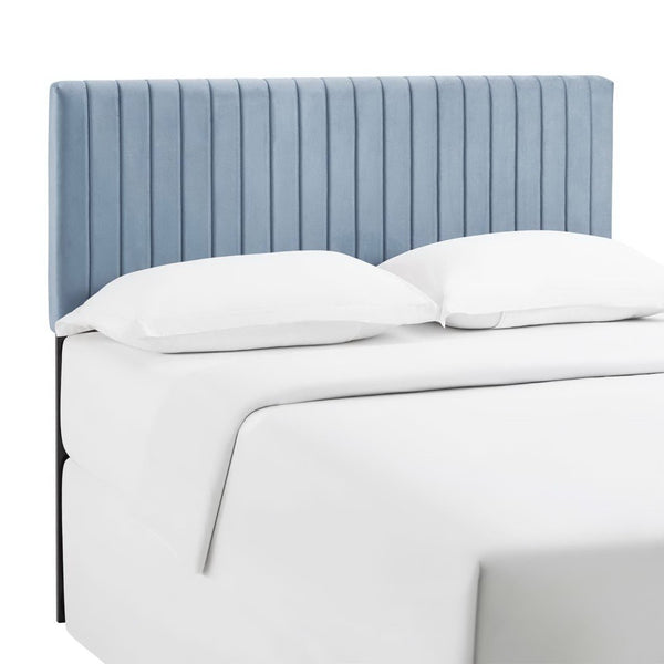Modway Furniture Keira Performance Velvet Headboard - Channel-Tufted Elegance for Full & Queen Beds, Luxe Comfort Light Blue MOD-6095-LBU