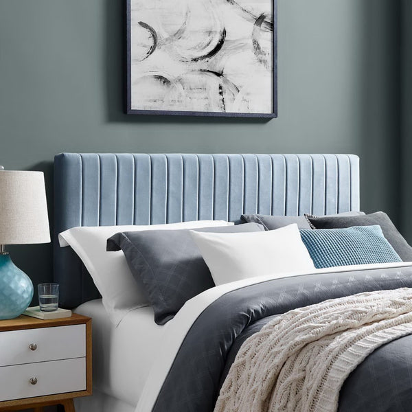 Modway Furniture Keira Performance Velvet Headboard - Channel-Tufted Elegance for Full & Queen Beds, Luxe Comfort Light Blue MOD-6095-LBU