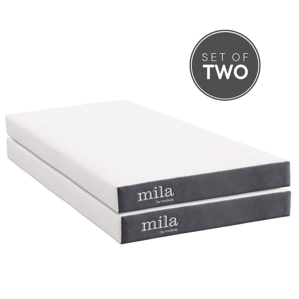 Modway Furniture Mila 6" Twin Memory Foam Mattress Set of 2 - Comfortable, Supportive, CertiPUR Certified for Safe Sleep MOD-6099-WHI