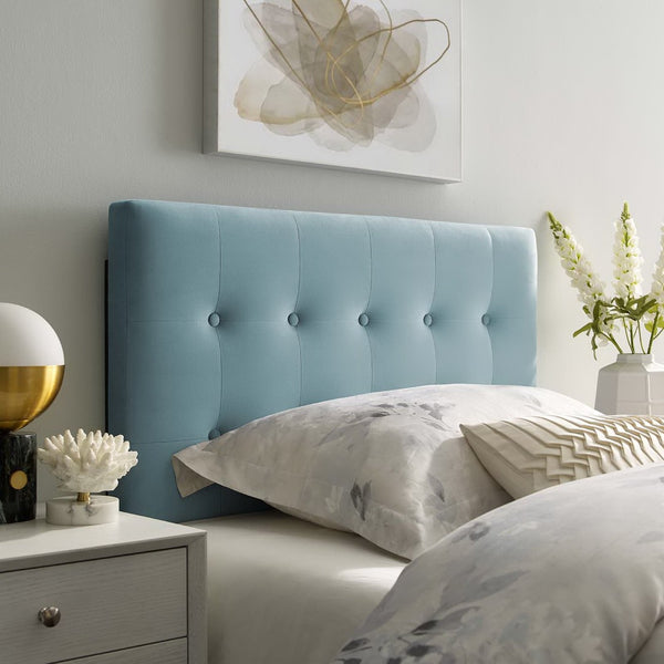 Modway Furniture Emily Biscuit Tufted Performance Velvet Twin Headboard - Luxurious, Stain-Resistant, Adjustable Style Light Blue MOD-6114-LBU