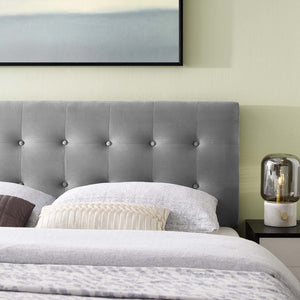 Modway Furniture Emily Biscuit Tufted Performance Velvet Headboard - Stylish, Durable Design for Any Bedroom Space Gray MOD-6115-GRY