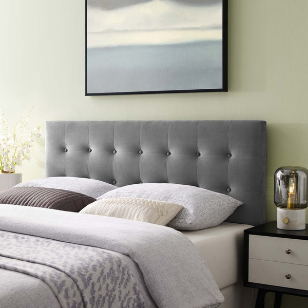 Modway Furniture Emily Biscuit Tufted Performance Velvet Headboard - Stylish, Durable Design for Any Bedroom Space Gray MOD-6115-GRY