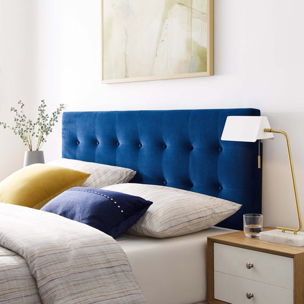 Modway Furniture Emily Biscuit Tufted Performance Velvet Queen Headboard - Vintage Charm Meets Modern Durability Navy MOD-6116-NAV