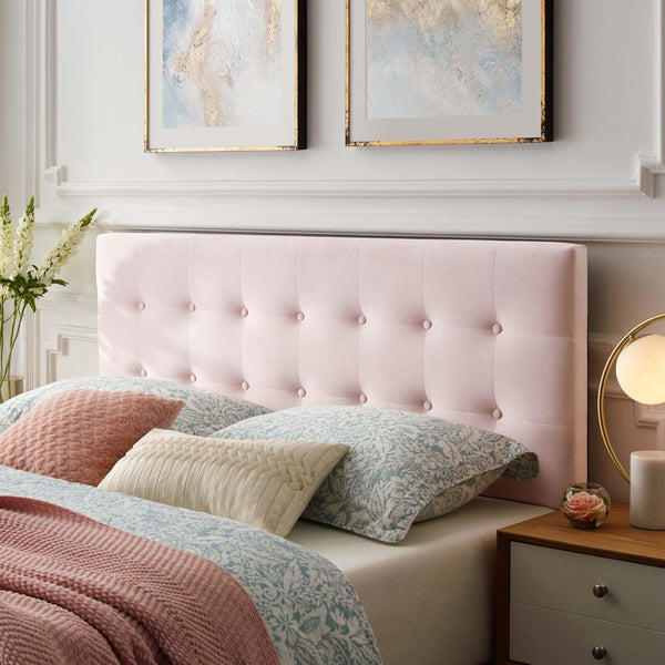 Modway Furniture Emily Biscuit Tufted Performance Velvet Queen Headboard - Vintage Charm Meets Modern Durability Pink MOD-6116-PNK