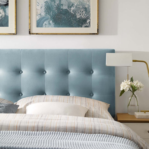 Modway Furniture Emily Biscuit Tufted Performance Velvet King Headboard - Vintage Charm Meets Modern Comfort Light Blue MOD-6117-LBU