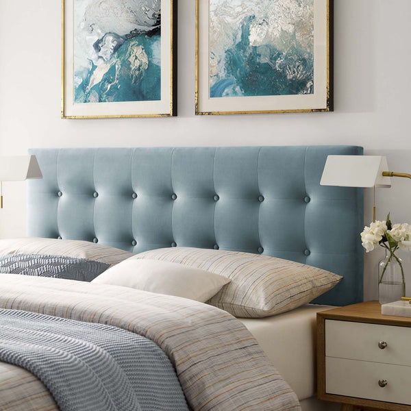 Modway Furniture Emily Biscuit Tufted Performance Velvet King Headboard - Vintage Charm Meets Modern Comfort Light Blue MOD-6117-LBU