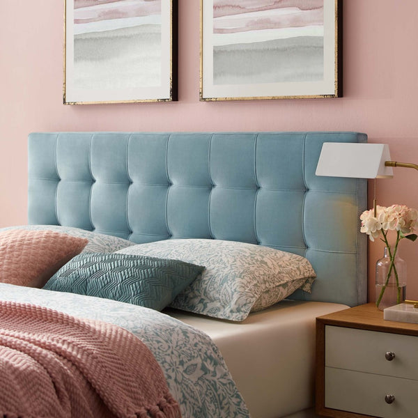 Modway Furniture Lily Biscuit Tufted Performance Velvet Full Headboard - Stylish Design for Durable Everyday Use Light Blue MOD-6119-LBU