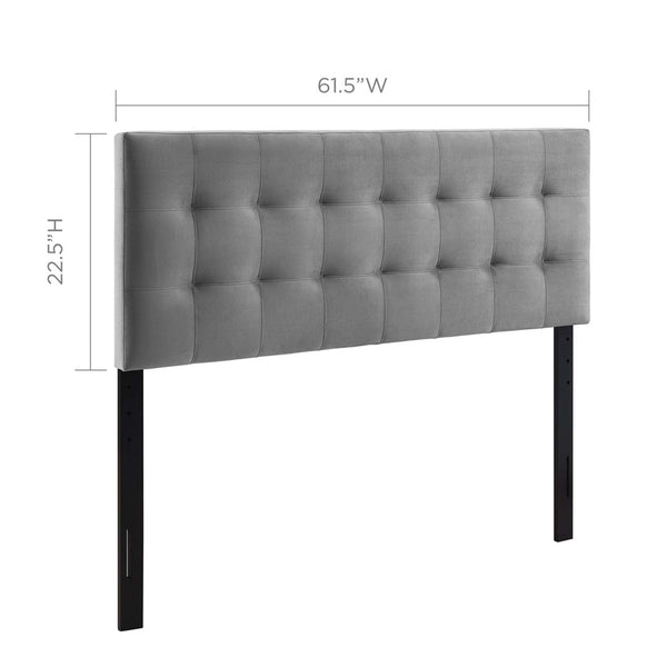 Modway Furniture Lily Biscuit Tufted Performance Velvet Queen Headboard - Elevate Your Bedroom with Timeless Elegance Gray MOD-6120-GRY
