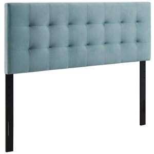 Modway Furniture Lily Biscuit Tufted Performance Velvet Queen Headboard - Elevate Your Bedroom with Timeless Elegance Light Blue MOD-6120-LBU