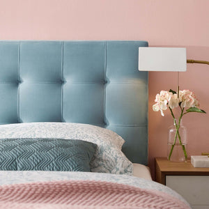 Modway Furniture Lily Biscuit Tufted Performance Velvet Queen Headboard - Elevate Your Bedroom with Timeless Elegance Light Blue MOD-6120-LBU