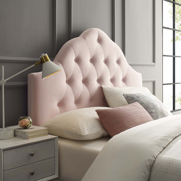 Modway Furniture Sovereign Diamond Tufted Velvet Queen Headboard - Luxurious Performance Fabric for Timeless Elegance Pink MOD-6124-PNK