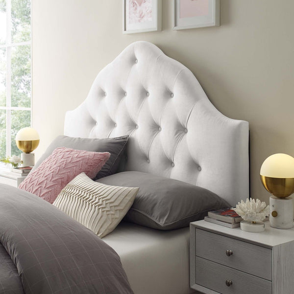 Modway Furniture Sovereign Diamond Tufted Velvet Queen Headboard - Luxurious Performance Fabric for Timeless Elegance White MOD-6124-WHI