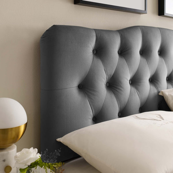 Modway Furniture Annabel Diamond Tufted Performance Velvet King Headboard - Vintage Glamour Meets Modern Durability Gray MOD-6127-GRY