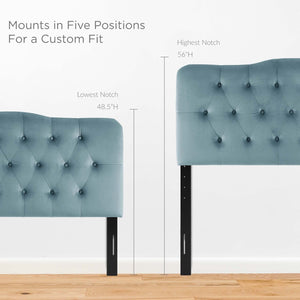 Modway Furniture Annabel Diamond Tufted Velvet Full Headboard – Vintage Glamour, Stain-Resistant, Adjustable Height Light Blue MOD-6128-LBU