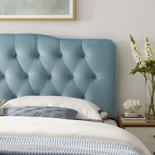 Modway Furniture Annabel Diamond Tufted Velvet Full Headboard – Vintage Glamour, Stain-Resistant, Adjustable Height Light Blue MOD-6128-LBU