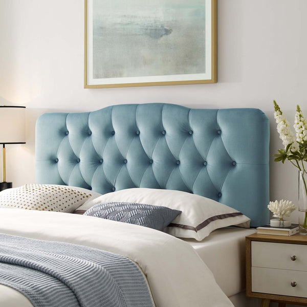 Modway Furniture Annabel Diamond Tufted Velvet Full Headboard – Vintage Glamour, Stain-Resistant, Adjustable Height Light Blue MOD-6128-LBU