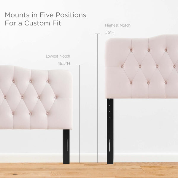 Modway Furniture Annabel Diamond Tufted Velvet Full Headboard – Vintage Glamour, Stain-Resistant, Adjustable Height Pink MOD-6128-PNK