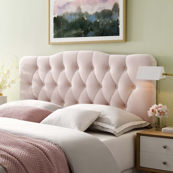 Modway Furniture Annabel Diamond Tufted Velvet Full Headboard – Vintage Glamour, Stain-Resistant, Adjustable Height Pink MOD-6128-PNK