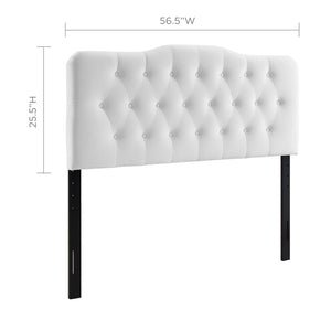 Modway Furniture Annabel Diamond Tufted Velvet Full Headboard – Vintage Glamour, Stain-Resistant, Adjustable Height White MOD-6128-WHI
