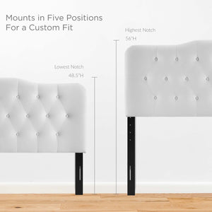 Modway Furniture Annabel Diamond Tufted Velvet Full Headboard – Vintage Glamour, Stain-Resistant, Adjustable Height White MOD-6128-WHI