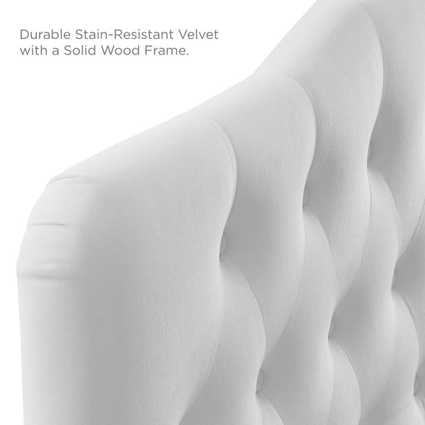 Modway Furniture Annabel Diamond Tufted Velvet Full Headboard – Vintage Glamour, Stain-Resistant, Adjustable Height White MOD-6128-WHI