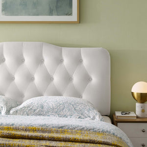 Modway Furniture Annabel Diamond Tufted Velvet Full Headboard – Vintage Glamour, Stain-Resistant, Adjustable Height White MOD-6128-WHI