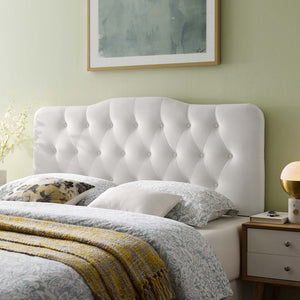 Modway Furniture Annabel Diamond Tufted Velvet Full Headboard – Vintage Glamour, Stain-Resistant, Adjustable Height White MOD-6128-WHI