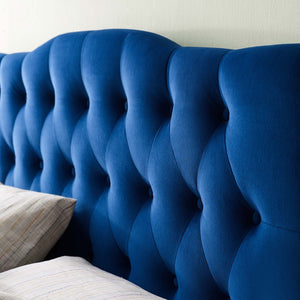 Modway Furniture Annabel Diamond Tufted Velvet Queen Headboard - Vintage Glamour, Adjustable Height, Luxurious Comfort Navy MOD-6129-NAV