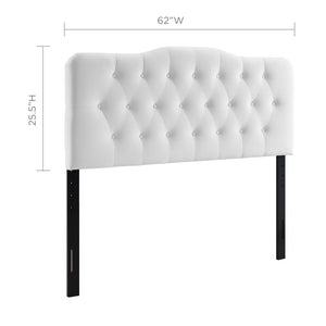 Modway Furniture Annabel Diamond Tufted Velvet Queen Headboard - Vintage Glamour, Adjustable Height, Luxurious Comfort White MOD-6129-WHI