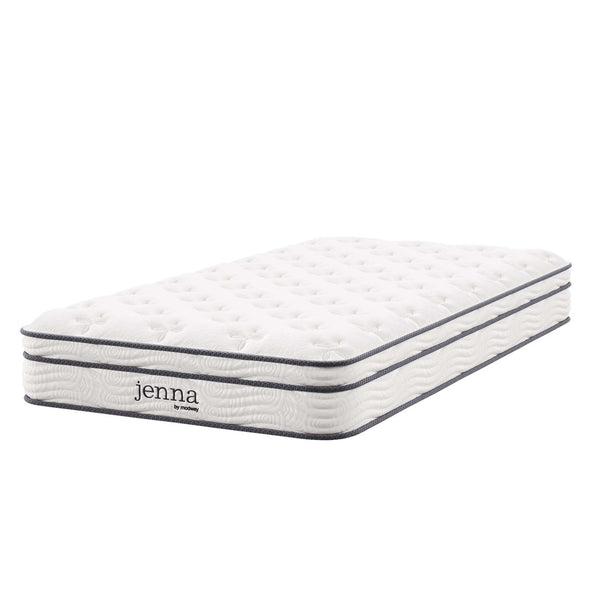 Modway Furniture Jenna 8" Hybrid Twin Mattress with Innerspring & Foam, Pillow-Top Comfort for Restful Sleep MOD-6133-WHI