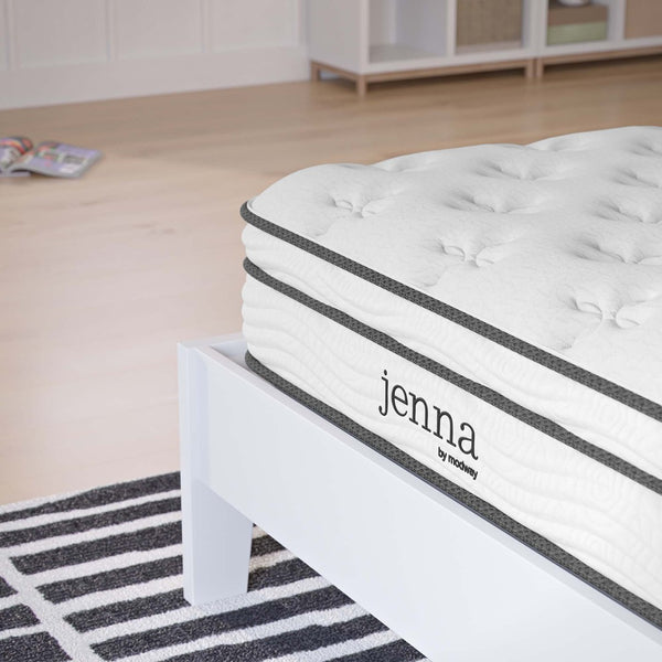 Modway Furniture Jenna 8" Hybrid Twin Mattress with Innerspring & Foam, Pillow-Top Comfort for Restful Sleep MOD-6133-WHI