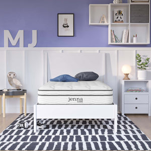 Modway Furniture Jenna 8" Hybrid Twin Mattress with Innerspring & Foam, Pillow-Top Comfort for Restful Sleep MOD-6133-WHI