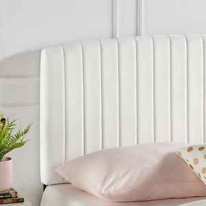 Modway Furniture Rebecca Performance Velvet Twin Headboard – Elegant Design with Adjustable Height for Stylish Comfort White MOD-6140-WHI