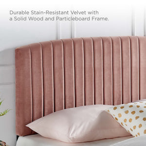 Modway Furniture Rebecca Performance Velvet Headboard - Channel-Tufted, Adjustable Height, Luxe Comfort for Bedrooms Dusty Rose MOD-6141-DUS