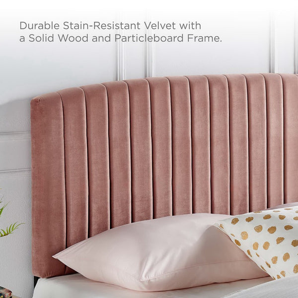 Modway Furniture Rebecca Performance Velvet Headboard - Channel-Tufted, Adjustable Height, Luxe Comfort for Bedrooms Dusty Rose MOD-6141-DUS