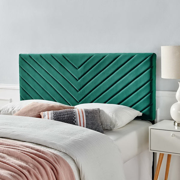 Modway Furniture Alyson Tufted Performance Velvet Headboard - Contemporary Chevron Design for Full & Queen Beds Teal MOD-6144-TEA