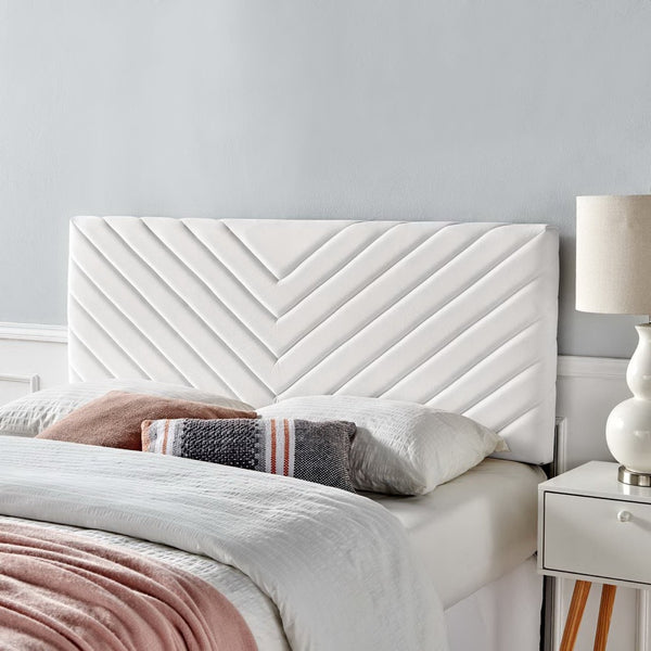 Modway Furniture Alyson Tufted Performance Velvet Headboard - Contemporary Chevron Design for Full & Queen Beds White MOD-6144-WHI
