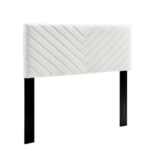 Modway Furniture Roxanne Chevron Tufted Performance Velvet Queen Platform Bed - Luxurious Modern Bedroom Centerpiece White MOD-6285-WHI