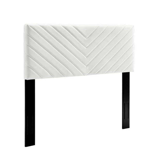Modway Furniture Roxanne Chevron Tufted Performance Velvet Queen Platform Bed - Luxurious Modern Bedroom Centerpiece White MOD-6285-WHI