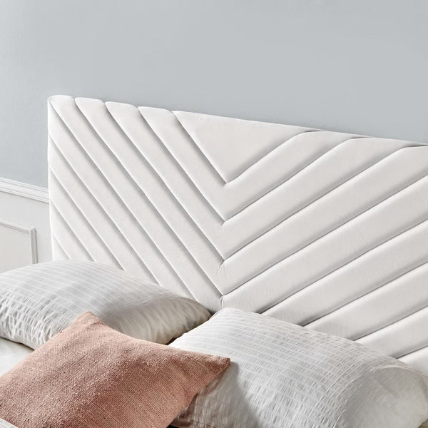 Modway Furniture Alyson Tufted Performance Velvet Headboard - Contemporary Chevron Design for Full & Queen Beds White MOD-6144-WHI