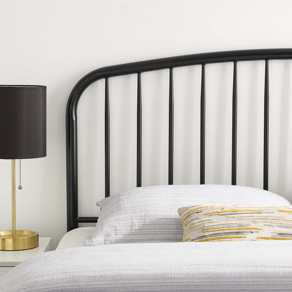 Modway Furniture Nova Arched Spindle Iron Headboard Modern Farmhouse Style Adjustable Full Bed Frame Black MOD-6149-BLK