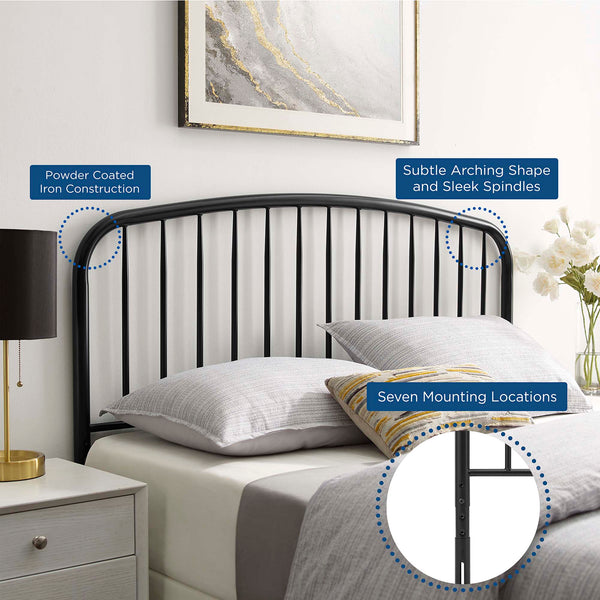 Modway Furniture Nova Arched Spindle Iron Headboard Modern Farmhouse Style Adjustable Full Bed Frame Black MOD-6149-BLK