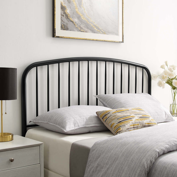 Modway Furniture Nova Arched Spindle Iron Headboard Modern Farmhouse Style Adjustable Full Bed Frame Black MOD-6149-BLK