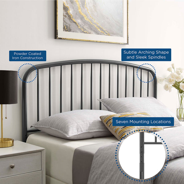 Modway Furniture Nova Arched Spindle Iron Headboard Modern Farmhouse Style Adjustable Full Bed Frame Gray MOD-6149-GRY