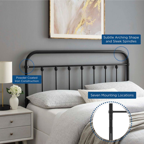 Modway Furniture Sage Metal Twin Headboard - Adjustable Rustic Modern Design for Timeless Bedroom Elegance Black MOD-6152-BLK