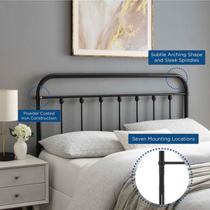 Modway Furniture Sage Metal Queen Headboard by Modway - Timeless Farmhouse Design with Adjustable Height & Durability Black MOD-6154-BLK