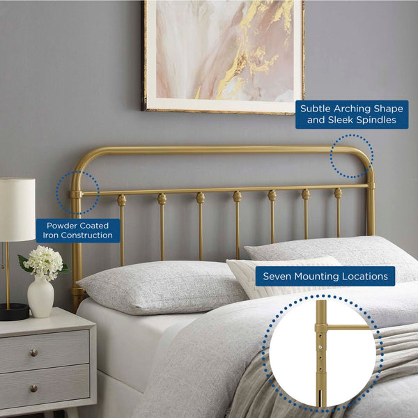 Modway Furniture Sage Metal Queen Headboard by Modway - Timeless Farmhouse Design with Adjustable Height & Durability Gold MOD-6154-GLD